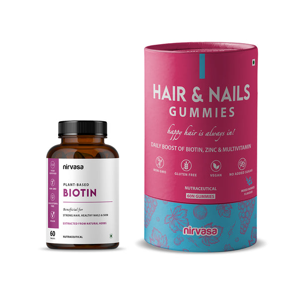 Plant-Based Biotin Tablets and Hair & Nail Gummies Combo