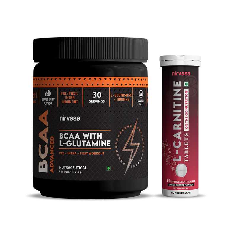 BCAA Advanced Powder & L-Carnitine Effervescent Tablets Combo NIRVASA BCAA Advanced Powder & L-Carnitine Effervescent Tablets Combo NIRVASA