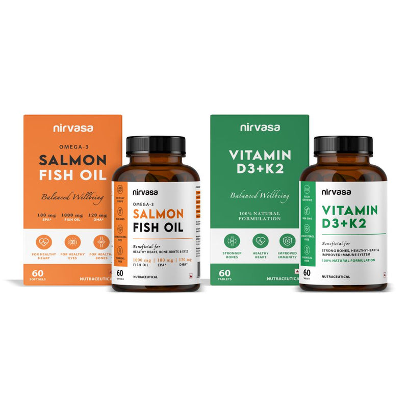 Salmon Fish Oil & Vitamin D3 + K2 Tablets Combo